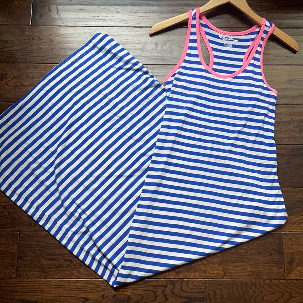 Just Love neon blue stripe racer tank maxi dress